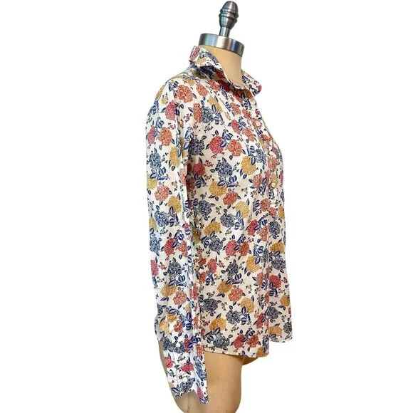 Ann Mashburn Womens Floral Button-Up Shirt Cotton Long Sleeve Small - Picture 2 of 5